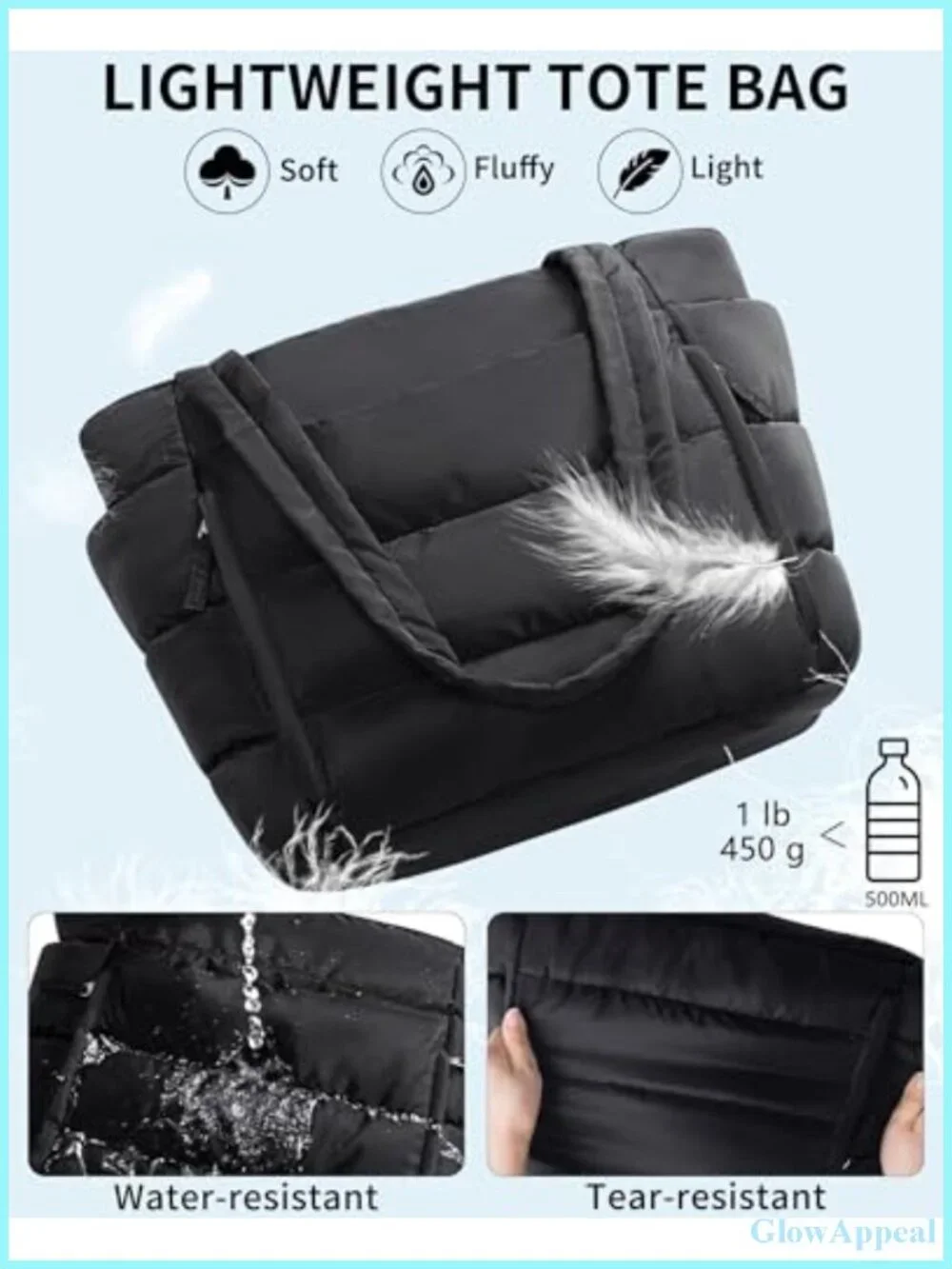 Puffy Quilted Tote Bag with 15.6